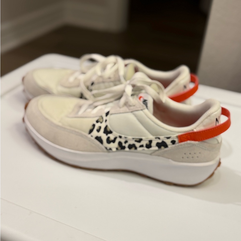 Womens Nike Waffle Leopard Cream and Orange Athletic Shoes